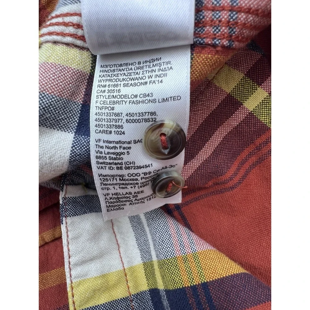 The North‎ Face Shirt Mens XXL Orange/Yellow Plaid Long Sleeve Button Down CB43